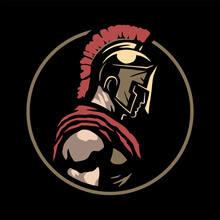 Spartan Warrior Logo, Emblem On A Dark Background. Vector Illustration.