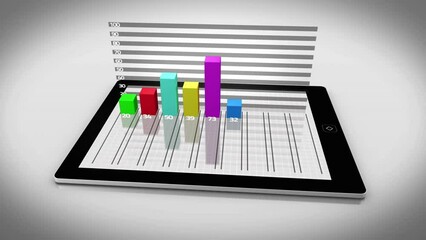 Poster - Animation of financial data processing over tablet on white background