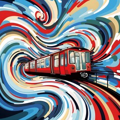 Wall Mural - abstract background with lines and train