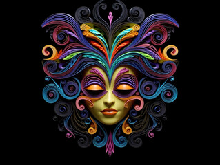 Wall Mural - A colorful mask on a black background. Generative AI.