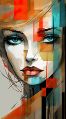 Wall Mural - A digital painting of a woman with blue eyes. Generative AI.
