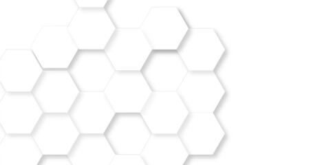 Wall Mural - Abstract white and gray hexagon technology lines background. Abstract white and grey color hexagonal geometric background with copy space. 3D Futuristic abstract honeycomb mosaic white background.