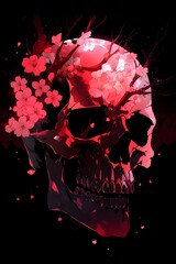 Sticker - abstract skull in flowers on a black background