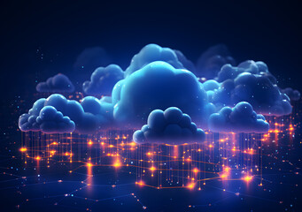 Cloud data storage, cloud computing and data transfer concept. AI generated