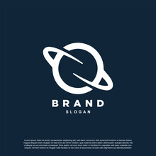 Outline Saturn Planet Logo Design. Cosmos Galaxy Science Logo For Your Brand Or Business
