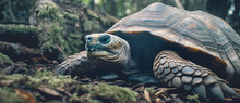 A Large Turtle Is Sitting On The Ground Near Some Rocks Generated By AI