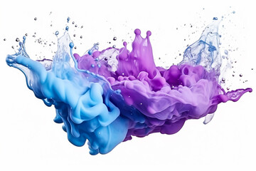 Wall Mural - blue and purple water color liquid or Yogurt splash on isolated white background. Generative ai