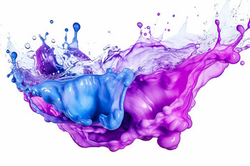 Wall Mural - blue and purple water color liquid or Yogurt splash on isolated white background. Generative ai