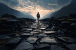 a person walking along a rocky path, with each step demonstrating the stoic philosophy of embracing the journey and finding meaning in the process rather than the outcome. Generative AI