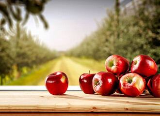 Poster - Fresh red apples and desk of free space for your decoration