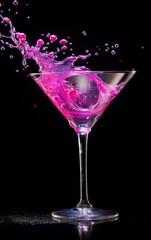 Wall Mural - Pink cocktail in glass with splashes with a dark background. Generative AI.