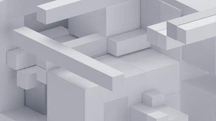 Poster - Abstract 3d animation, white geometric background with moving shapes, 4k seamless looped video