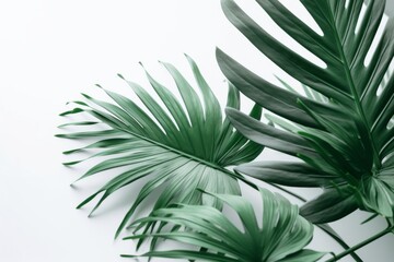 Wall Mural - tropical large green leaves on a white background. mockup generative ai.