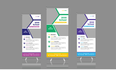 Wall Mural -  Back to school admission, Rollup banner design with simple shapes for minimalistic company promotion.