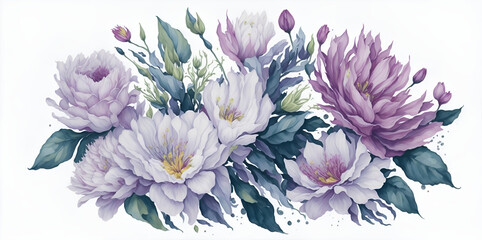  Beautiful spring flowers watercolor. AI generated illustration