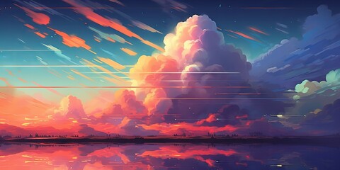 Canvas Print - landscape with clouds and sun