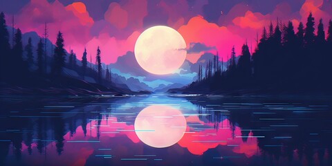 Wall Mural - landscape with moon
