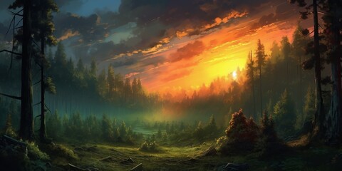 Canvas Print - sunrise in the forest