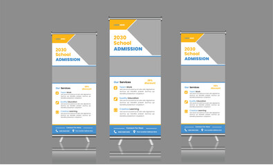 Wall Mural -  Back to school admission, Rollup banner design with simple shapes for minimalistic company promotion.