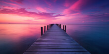 Wooden Pier On The Lake At Beautiful Sunset. Dramatic Sky. Generative AI Image.