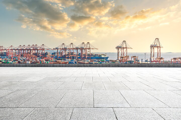 Aufkleber - Empty square road and container port background
