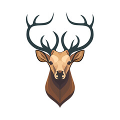 Wall Mural - Deer head logo design. Abstract drawing deer with horns. Cute cartoon deer