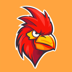 Sticker - Rooster logo design. Cute rooster head. Image of a rooster in flat style