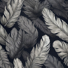 A Continuous Repeating Tile Pattern With A Black And White Detailed Feather Design | Generative AI