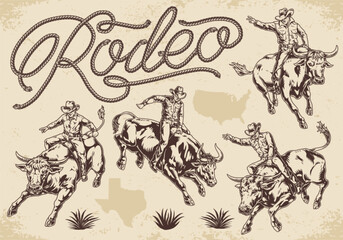 Wall Mural - Rodeo arena set stickers monochrome