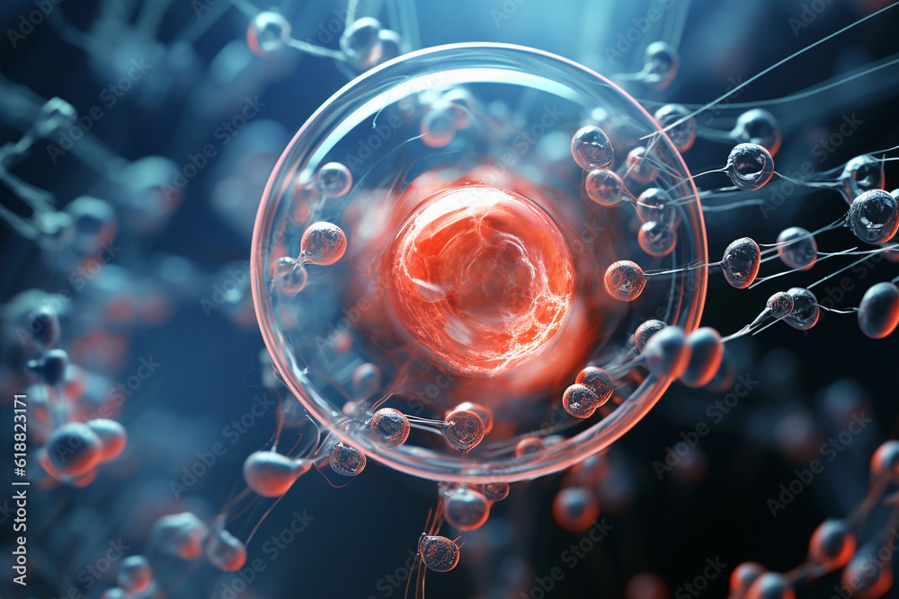 Beautiful Human stem cell generated with AI, 3D rendering ,microscope ...