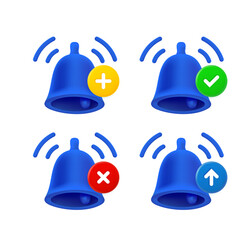 Leinwandbilder - Ringing bell icon set with different pictograms. 3d vector icons set