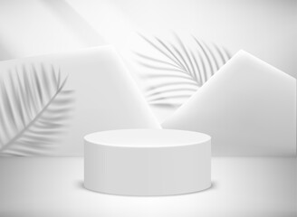 Aufkleber - Bright studio with sun flare and shadows of plants. 3D vector illusration 