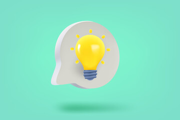 Poster - Speech bubble with light bulb. inspiration concept. 3d vector illustration