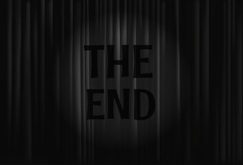 Aufkleber - Grey cinema curtains with light beam and unscription The end. Vector illustration
