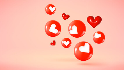 Fototapete - Social media icons on pink background. 3d vector illustration