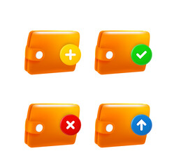 Aufkleber - Leather wallet icon set with different pictograms. 3d vector icons set