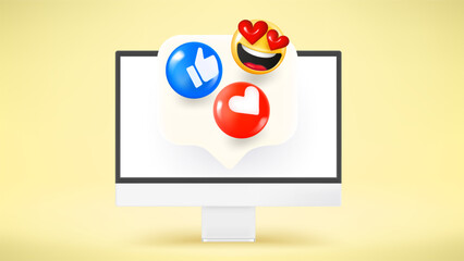 Poster - Modern computer with emojis. 3d vector illustration