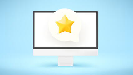 Poster - Modern computer with rating icon. 3d vector mockup