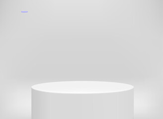 Poster - Empty white showcase with podium. 3d vector presentation mockup 