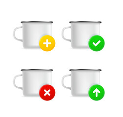 Aufkleber - Metal mug icons set with different pictograms. 3d vector icons set isolated on white background