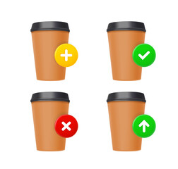 Aufkleber - Coffee cup icons set with different pictograms. 3d vector icons set isolated on white background