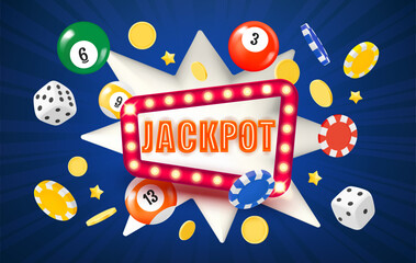 Aufkleber - Winning jackpot concept with flying gambling elements. 3d vector illustration