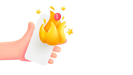 Aufkleber - Man holding smartphone with new hot message. 3d banner with copy space