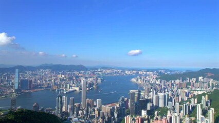 Wall Mural - Amazing footage flying across the Victoria Peak to the Victoria Harbour, Hong Kong