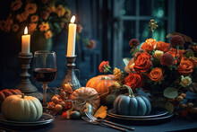 Festive Table Decoration Thanksgiving Autumn - Generative Ai