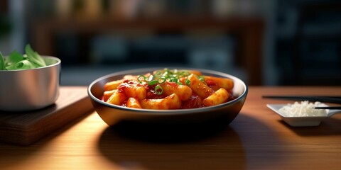 Canvas Print - tteokbokki Korean food for lunch or dinner. AI Generated