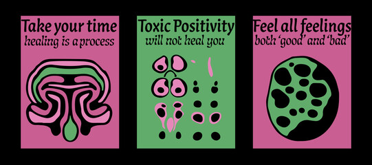 Poster - Set of poster templates with psychedelic melting shapes and blobs in retro hippie Y2K style.