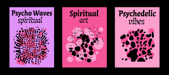 Poster - Set of poster templates with psychedelic melting shapes and blobs in retro hippie Y2K style.