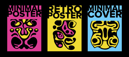 Poster - Set of poster templates with psychedelic melting shapes and blobs in retro hippie Y2K style.