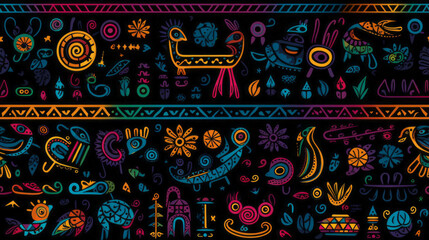 Seamless pattern background with ethnic colorful design and black backdrop
